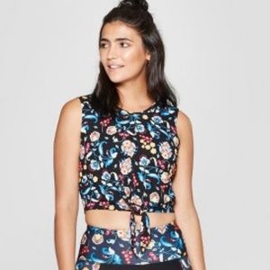 Joylab black floral crop tie tank top medium